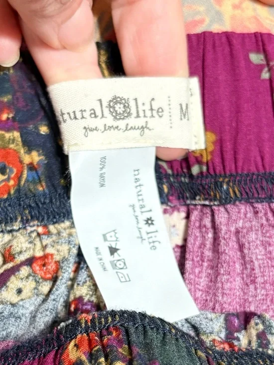 Natural Life Women’s Patchwork Floral Colorful Boho Festival Cropped Pants Sz M - Picture 6 of 9